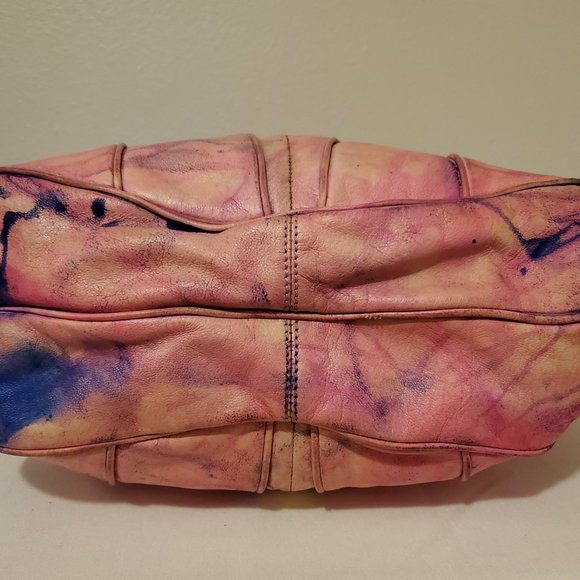 Leather shoulder bag hobo Purse Handbag boho dyed blue pink purple barbie tiedye - Picture 7 of 8